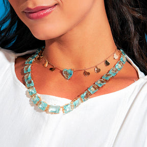 Colar Cristais Azul Claro Banhado a Ouro 18k