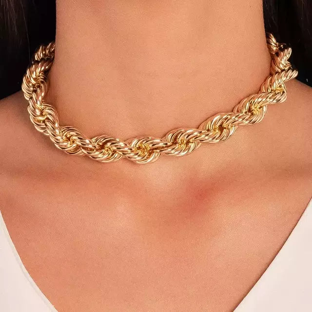 Choker Grossa Cordão Baiano Liso - Banhado à Ouro 18K